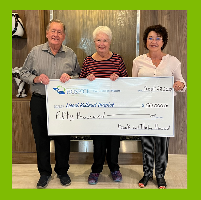 (L-R) Frank and Thelma Howard with Shelley Woolfrey, Chair of Every Moment Matters Campaign for Lionel Kelland Hospice.